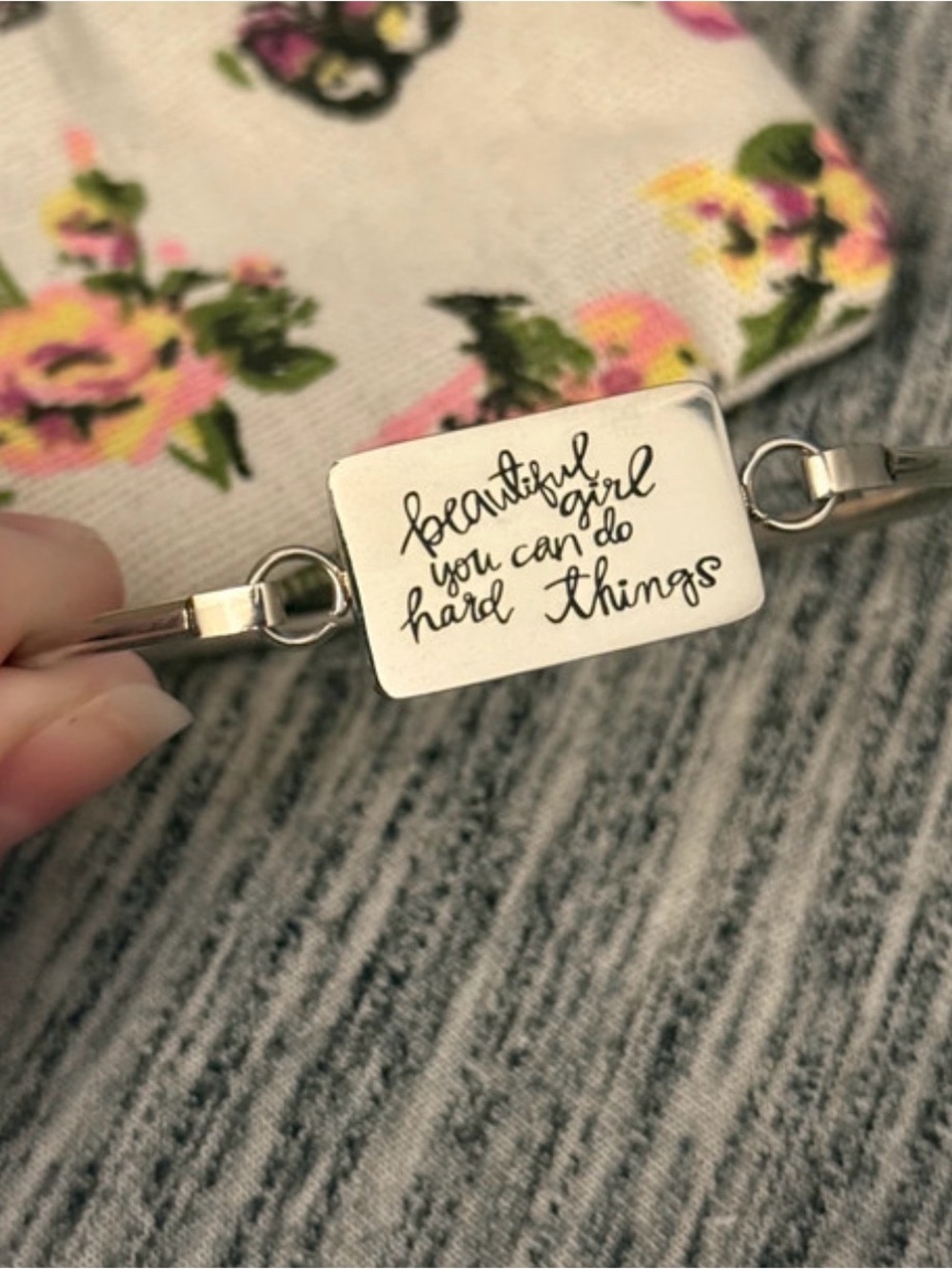 Plunder Silver Engraved Bracelet - "Beautiful Girl You Can Do Hard Things